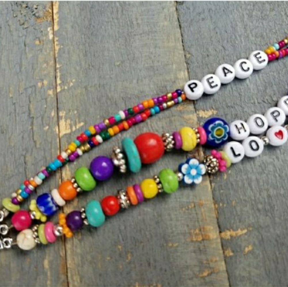 NEW! Artisan Peace, Hope & Love - Hand Crafted Colorful Beaded Bracelet Set - Picture 6 of 7